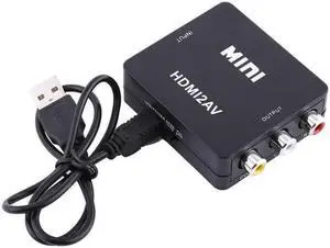 PUSOKEI Digital HDMI to RCA,HD Video Converter, 720p/1080p Mini HDMI to RCA Composite Video Audio AV CVBS Adapter Converter,Support NTSC/PAL Format (Black)
