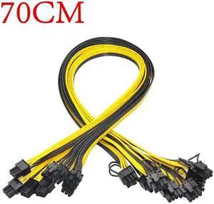 10Pcs 70cm High Quality 6Pin to 8Pin (6+2Pin) PCI-E Breakout Cable 18AWG Mining