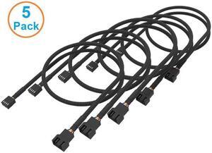 5 Pack 4 Pin PWM Fan Power Extension Cable with Black Sleeved Braided,CPU Cooler 4Pin Male to Female Adapter Cord for Computer ATX Case 4 Pin 3 Pin Cooling Fan - 15.7 Inch ,Black