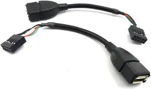 Anicorn   Duttek (2-Pack) 10CM USB 2.0 Type A Female to Dupont 9 Pin Female Header Motherboard Cable Cord (AF/9Pin 0.1M)