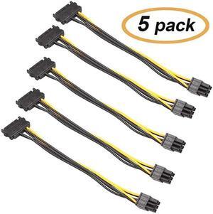 5 Pack 6 Pin PCIe to SATA Power Cable 8 Inches 20cm SATA15Pin Male to 6Pin HSG