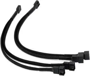 OIAGLH PWM Fan Splitter Long Adapter Cable Sleeved Braided Black Y Splitter Computer PC 4 Pin Fan Extension Power Adapter Cable 1 to 2 Converter 10 inches (2 Pack)