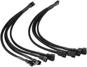 OIAGLH PWM Fan Splitter , 4 pin Adapter Cable Sleeved Braided Y Splitter for Desktop Computer CPU Fan Splitter PC 4 Pin Fan Extension Power Cable 1 to 4 Converter 10 inches (2 Pack)