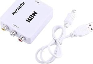 Digital RCA to HDMI Converter,1080P AV to HDMI Video Converter Mini RCA Composite CVBS Adapter with USB Charge Cable Support 1080P for PC Laptop Mini Xbox PS2 PS3 TV STB VHS VCR Camera DVD(White)