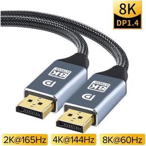 DisplayPort Cable 1.4 8K DP Cable (8K@60Hz, 4K@120Hz/144Hz,2K @144Hz/165Hz) HBR3 Support 32.4Gbps DCP 3D Slim and Flexible DP to DP Cable for Laptop PC TV Gaming Monitor (9.8ft/3m)