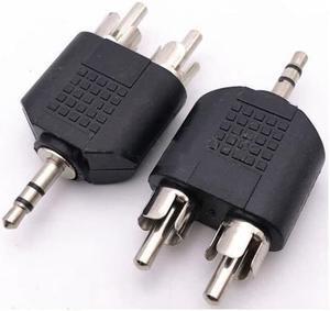 [2-Pack)3.5mm Male jack To 2 RCA Male Stereo Audio Adapter Convertor Sound Voice Jack Socket Silver[2-Pack)