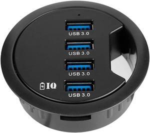 WDX Desk-Fit (Diameter 3.14" or 80MM) 4 Port USB 3.0 Hub with 3.5mm Audio Mic Phone Jack/BC 1.2 USB Charger, 5V/2A Power Adapter for iPhone/Smart Phones(usb3.0 4 Port)