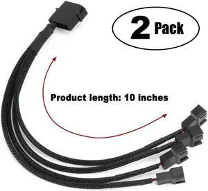Arzhcyt        4 Pin Molex to 4 x 3/4-Pin 12V PC Case Fan Adapter Cable Splitter Braided Sleeved 10 inches (2 Pack)