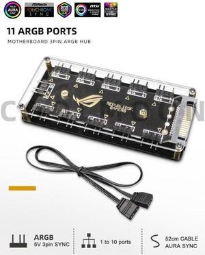5V 3pin 1 To 10 Fan Hub Splitter Motherboard ARGB SYNC Synchronous AURA Extension Cable SATA Power Supply
