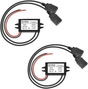 2-Pack DC 12V 24V to 5V Dual USB Female DC Converter Buck Charging Module Step Down Power Adapter