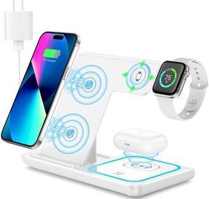 Wireless Charger,  3 in 1 Wireless Charging Station, Fast Wireless Charger Stand for iPhone 14/13/12/11/Pro/Max/XS/XR/X/8/Plus, for Apple Watch 7/6/5/4/3/2/SE, for AirPods 3/2/Pro(White)