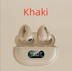 2023 Wireless Ear Clip Bone Conduction Headphones Bluetooth 5.3 Open Ear Headphones Waterproof Sport Running Earring Earphones Built-in Mic Headset. Khaki