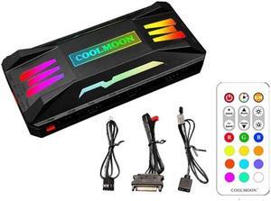 COOLMOON Pwm Fan Temperature Controller Integrator, Remote Control PC RGB Light Adapter, 8*4pin Fan Speed Controller Port, 10*5v 3pin A-RGB Port with Magnet (Black)