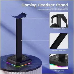 FAL Headphone Stand with Single Rolling RGB Light for Desk PC Gaming Headset,Aluminum Alloy Connecting Rod and Non-Slip Rubber Pad, Suitable for All Over -Ear Headphone(Basic Black)