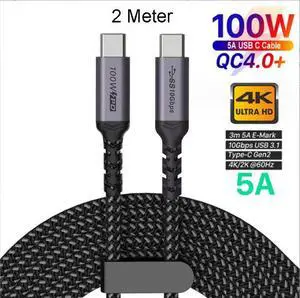 3.1 Gen2 charging cable dual head Type C 100W 5A fast charging cable 10Gbps ultra fast transmission data cable(6.6ft)