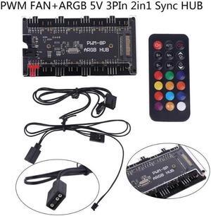 PWM FAN+ARGB LED 2in1 Hub Wireless Controller 1 To 8 Multi Way Splitter 5V 3PIN Fan Adapter