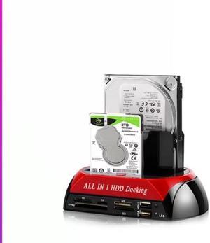 Hard Drive Docking Station For SATA and IDE, USB to 2.5/3.5 Inch SATA IDE Dual Bay External Enclosure, All in 1 Card Reader XD/TF/MS/CF/ SD Card, USB Hub Function. for 2.5" 3.5" IDE SATA I/II/III HDD