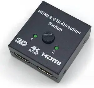 4K HDMI 4K 2 Ports Bi-Direction Switch, 2 x 1 / 1 x 2 Hub-HDCP Passthrough, Supports Ultra HD 4K, 3D, 1080P, 1080i, 720p, No power Source need - Black