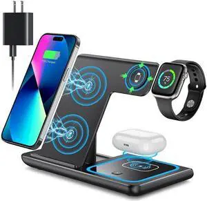 Wireless Charger, Corn 3 in 1 Wireless Charging Station, Fast Wireless Charger Stand for iPhone 14/13/12/11/Pro/Max/XS/XR/X/8/Plus, for Apple Watch 7/6/5/4/3/2/SE, for AirPods 3/2/Pro(Black)
