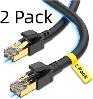 (2 Pack)Cat 8 Ethernet Cable 3.3ft(1m) , Outdoor&Indoor, High Speed 26AWG Internet Cable 40Gbps 2000Mhz, Shielded Direct Burial RJ45 Network Cable,Weatherproof&UV Resistant Cable for Gaming/Router/Mod