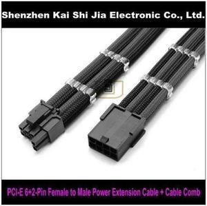 12" Single Sleeved Black & Dark Gray PCI-E GPU 8 Pin to 6+2 Pin PCI-E Power Extension Cable + 2PCS Cable Comb black