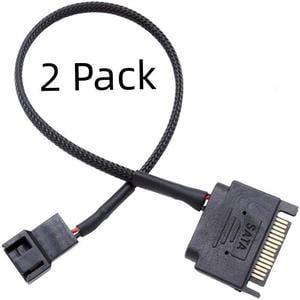 SATA 15Pin to 3Pin / 4Pin Computer Cooling Fan Splitter Hub Converter Adapter PWM Temperature Power Cable( 27cm/10.5 inches-2 Pack)