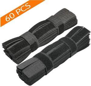 60PCS Reusable Cable Ties, Travel Wire & Cord Straps Organizer, Under Desk Cable Management for Computer/PC/Laptop/TV/Electronics, Black Nylon and 7 Inches in Length