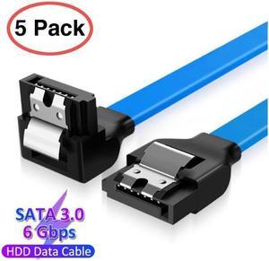 SATA Cable III 5 Pack 6Gbps 7pin Female to 90 Degree Right-Angle Data Cable with Locking Latch Compatible for SATA SSD, HDD, CD Driver, CD Writer, 20 Inch Blue
