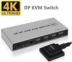 2 in 1 out Displayport USB KVM Switch DP Switcher 4Kx2K/60Hz Share Printer Keyboard and Mouse U disk