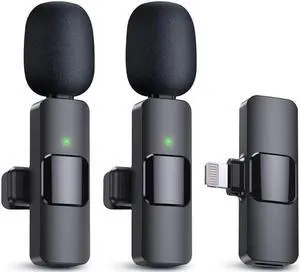 2 Pack Wireless Lavalier Microphones for iPhone, iPad - Crystal Clear Sound Quality for Recording, Live Streaming, YouTube, Facebook, TikTok