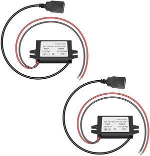 2-Pack 12V 24V DC to 5V 3A USB Female DC Converter Adapter Buck Module