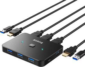 4K@60Hz HDMI KVM Switch USB Selector for 2 Computers Share one Monitor and 4 USB 3.0 Ports, Keyboard Mouse Printer, External Hard Drives, 2 USB Cable and 2 HDMI Cable Included
