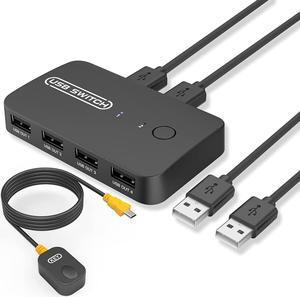 USB 2.0 Switch Selector for 2 Computers & Sharing 4 USB Devices with Remote Button Switch, KVM Switch Hub Adapter for Mouse, Keyboard, Scanner, Printer