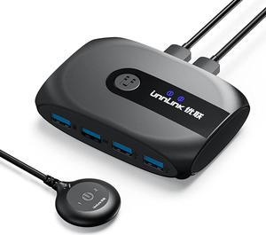 USB 3.0 Switch Selector 2 Computers Sharing 4 USB 3.0 Devices KVM Switcher Hub Adapter for Mouse, Keyboard, Scanner, Printer, with One-Button Swapping