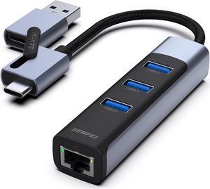 2in1 USB-C/USB 3.0 to Ethernet Adapter with 3*USB 3.0 Ports Compatible with iPhone 15 Pro/Max, MacBook Pro/Air 2023, iPad Pro, iMac, S23, XPS 17, Surface Book 3 and More
