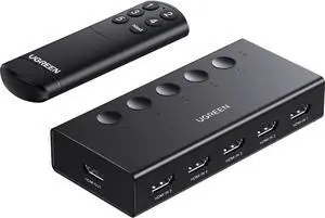 HDMI Switch 5 in 1 Out 4K@60Hz, HDMI Splitter with Remote 5 Port HDMI Switcher Selector Support 3D CEC HDR HDCP2.2 Compatible with PS5/4/3 Xbox Nintendo Switch Roku TV Fire Stick Black