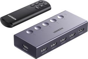 UGREEN HDMI Switch 5 in 1 Out 4K@60Hz, HDMI Splitter with Remote 5 Port HDMI Switcher Selector Support 3D CEC HDR HDCP2.2 Compatible with PS5/4/3 Xbox Nintendo Switch Roku TV Fire Stick Grey