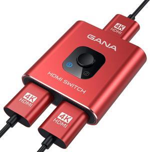 HDMI Switch 4k@60hz Splitter, GANA Aluminum Bidirectional HDMI Switcher 2 in 1 Out, Manual HDMI Hub Supports HD Compatible with Xbox PS5/4/3 Blu-Ray Player Fire Stick Roku