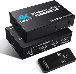 HDMI Switch 3 in 1 Out 4K@60Hz HDMI Splitter, 4K HDMI Switch with Remote Metal HDMI Switch Box Hub Support 4K@60Hz/30Hz 1080P 3D HDR Auto Switching for NS Xbox PS4/5 PC Fire Stick Roku
