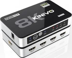 Kinivo 8K HDMI Switch with Remote 4 in 1 Out (4 Port, 8K 60Hz, 4K 120Hz HDMI Switcher, 48Gbps, HDR 10+, Dolby Atmos, HDCP 2.3) - HDMI 2.1 Switch Box Compatible with HDTV, PS5, PS4, Xbox, Apple TV Kinivo 8K HDMI Switch with Remote 4 in 1 Out (4 Port, 8K 60Hz, 4K 120Hz HDMI Switcher, 48Gbps, HDR 10+, Dolby Atmos, HDCP 2.3) - HDMI 2.1 Switch Box Compatible with HDTV, PS5, PS4, Xbox, Apple TV