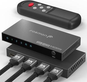 3-Port HDMI 8K Switch with Remote, Support 8K@60Hz 4K@120Hz HDR10+ HDCP 2.3 High Speed 48Gbps 3 in 1 Out Auto-Switching 3x1 HDMI 2.1 Switcher Splitter Hub Compatible with PS5, Xbox X, Apple TV