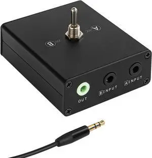 3.5 mm Audio Switcher, 2 Ports Audio Splitter Box (2 in 1 Out / 1 in 2 Out) Mini Headphone Manual Selector Converter with Bonus 47.2 in (120 cm) Cable, No External Power Required