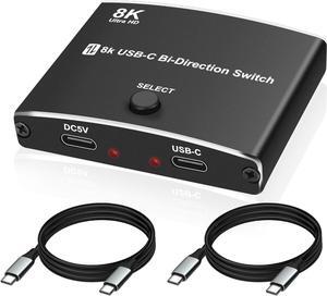 USB C Type-C Switcher 1 in 2 out/2 in 1 out 8K@60Hz 4K@120Hz Type-C Bi-Directional Switch Selector Support 48Gbps Data Transmission with Type-C Cables for PC Monitor HDTV-1 PCS