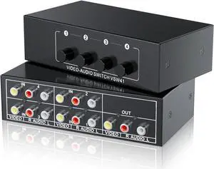 RCA Switch 4 in 1 out Composite Video L/R Audio Selector Box 4X1, BolAAzuL 4-Way RCA Switcher - 4 Port AV Selector Switch - Plug & Play for Wii PS2 Xbox DVD STB HDTV
