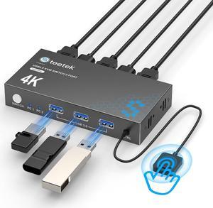 USB 3.0 HDMI KVM Switch 1 Monitors 2 Computers, 4K@60Hz KVM Switches for 2 Computers Sharing Monitor Keyboard Mouse Hard Drives Printer, with EDID Adaptive, 2USB Cable and Controller