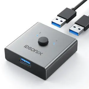 iDsonix USB 3.0 Switch Aluminum, Bi-Directional USB Switcher 1 in 2 Out (2 in 1 Out), USB Switch 2 Computers Share 1 Device for Printer Mouse Keyboard, USB Sharing Switch Support CarPlay,Android Auto