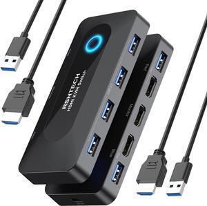 KVM Switch, RSHTECH USB Switch with 4K@60Hz HDMI and 4 USB 3.0 Ports, HDMI KVM Switch for 2 Computers Share Keyboard Mouse Printer and one HD Monitor with 2 USB Cables and 2 HDMI Cables