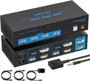 Ennovor HDMI Displayport KVM Switch 2 Monitors 2 Computers 4K@60Hz DP KVM Switcher Dual Monitor for 2 Computers Share 2 Screens and 4 USB 3.0 Ports Support Extended/Copy Mode with Desktop Controller
