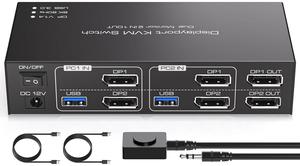 Displayport KVM Switch Dual Monitor 8K@60Hz/4K@120Hz USB 3.0 DP 1.4 KVM Switch for 2 Computers Share 2 Monitors and 4 USB Devices Support Extended & Copy Mode