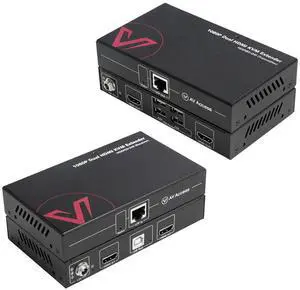 HDMI USB KVM Extender Dual Monitor Over Cat5e/6/6a/7 up to 1080p@60Hz 197ft, Zero Latency Extended Dual View, Display 2 Monitors with 4 USB 2.0 Ports for Keyboard/Mouse, HDCP 1.4, PoC, Plug and Play